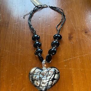 NWT Erica Lyons Black and Silver Heart Necklace